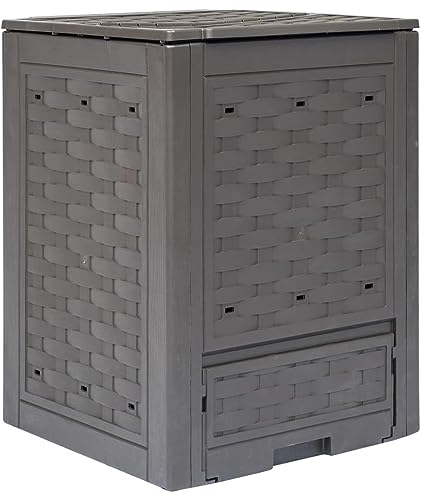 Chaduof Garden Composter Brown 60x60x83 cm 300 L Plastic Rattan,Garden Compost Bins,Garden Composter,Outdoor Compost Eco Storage Bins(SPU:45681)