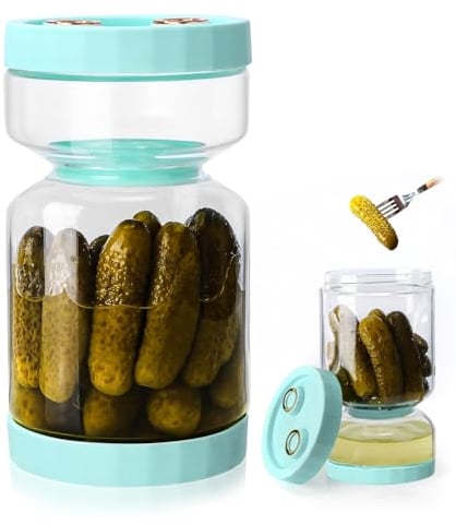 FAOKZE Gurkenglas zum umdrehen,1450ml Essiggurken Behälter,Flip Einmachglas,Flip Gurkenglas mit Sieb und Deckel,Sanduhr Gurkenglas,von Nassen und Trockenen,für Essiggurke Olive Kimchi Jalapenos