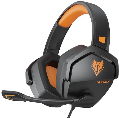 NUBWO N16 Gaming Headsets for Xbox, PS5, PS4, PlayStation, PC, Switch, Mac - Over Ear Headphones with Microphone, Stereo Sound, Wired Headet with 3.5mm Audio Jack (Black Orange)