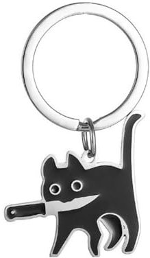 Porte-clés amusant chat de dessin animé avec couteau noir mignon Anime chat Keychain pour hommes et femmes, argenté, S