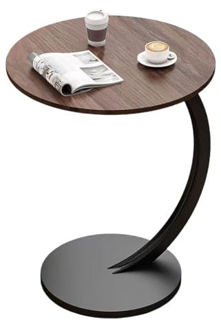 kiss me C-Shaped Side Table Round End Table, Modern Style Couch Table Snack Table Coffee Table Tea Table Nightstand Sofa Table for Living Room Bedroom Balcony Patio (Brown Single layer)
