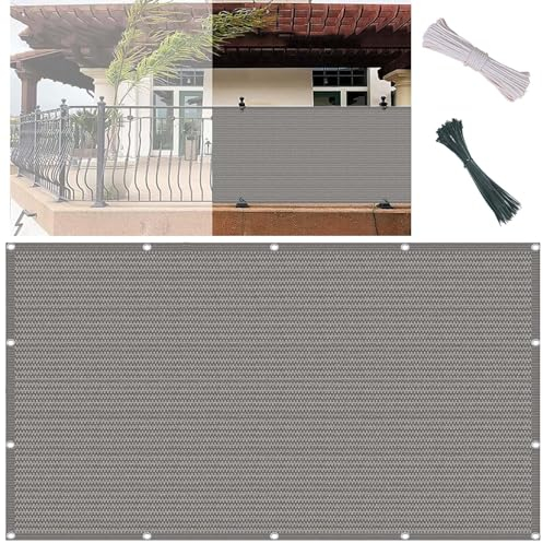 Balkonsichtschutz 85 x 160 cm Windschutz Sonnenschutz, Atmungsaktiv Schattierungsnetz Balkonabdeckung mit Ã–Sen, Kabelbinder Und Kordel für Terrasse Garten Zaun, Grau