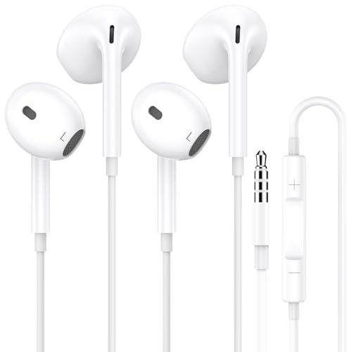 2 Pack In-Ear Auricolari,Cuffie Filo con Jack 3.5mm,Cuffiette Hi-Fi Stereo Isolamento con Microfono e Controllo del Volume Compatibile con Samsung,hua-wei,iPhone,LG,Xiaomi,Android,Tablet,MP3/MP4 etc.
