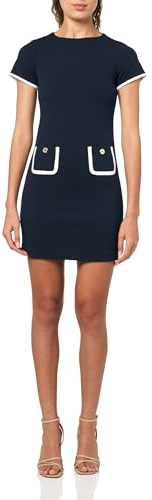 Tommy Hilfiger Damen Minikleid mit kurzen Ärmeln, hoher Halsausschnitt, Kontrastbesatz, Etuikleid