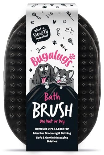 Bugalugs Dog Shampoo Bath Brush & Cat Brush, use wet or dry as dog grooming brush for grooming & bathing use alongside our dog no rinse shampoo for smelly dogs & cats (Black (2 Pack))