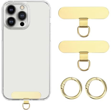 Yuanchu 2 Stück Handy Lanyard Patch Pad mit 2 Metall-Federringen, Tragbar Metall Pads Universal Phone Tether Tabs Handy Sicherung Patch Pads mit Metallring Ohne Klebstoff für die meisten Handy(Gold)