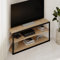 Hocuspicus HOCUS PICUS Modern Corner TV Stand for TVs up to 43 Inches, TV Cabinet Entertainment Center with Storage Shelf, Metal Frame, Particleboard TV Unit for Living Room Bedroom (Oak)