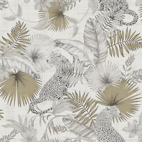WPE® Unique Design - Stunning Tropical Gold Leopard Wallpaper, Modern Vibrant Look Striking - White Black Gold Chic - Designer Label [Minimal Rolls in Supply]