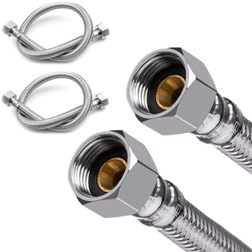Pair of 1/2 x 1/2 BSP Fitting 500mm Flexible Pipe for Taps Connectors Durable Stainless Steel Braided Monobloc Tap Connector Flexi Pipes for Boiler Plumbing Bathrooms Basin Kitchens Sink Toilet Taps