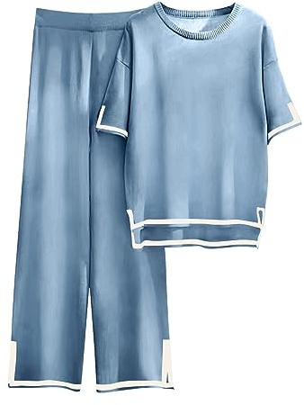 EZJOBLA Loungewear Damen Set Anzug Sport Outfit Winter Clothes Women Hausanzug Elegant Kuschelig Jogginghose Grau Freizeitanzug Türkis L