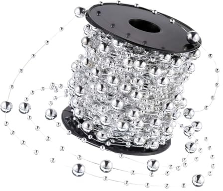 Weihnachtsperlen Girlande Perlenstrang 1 Rolle Silber für Weihnachten Party | Kunststoff Kunstharz, Leicht Flexibel und Längenverstellbar, für Bastelarbeiten und Christbaumdeko