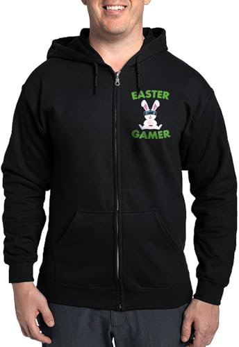 CafePress Easter Gaming Bunny Gamer Sweatshirt Men's Dark Zip-Up Hoodie Sweatshirt Black