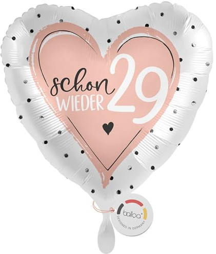 balloa Herzballon Schon wieder 29 Happy Birthday, Folienballon, 33 cm | Rosa Design Schon wieder 29 mit Happy Birthday Schriftzug, Herzform, heliumgeeignet, ungefüllt, witzige Geburtstagsdeko