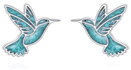 DAYLINLOVE Kolibri Ohrringe Türkis 925 Sterling Silber Kolibri Ohrstecker Kolibri Schmuck Geschenke für Frauen Mutter Mädchen Kolibri-Liebhaber