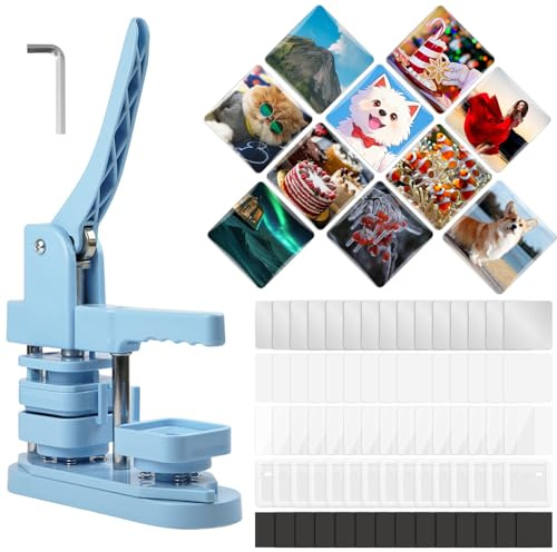 Quadratische Knopf-Maschine, 50 mm, DIY Pin Badge Maker Custom Badge Press Kit mit 100 Set Square Button Making Supplies für Geschenke Pin Maker