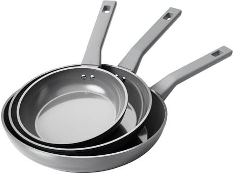 Sanho 3 Piece Frying Pan Set Non Stick, 20cm 26cm 30cm Ceramic Frying Pan for Induction Hob, Diamond Titanium Coating PFOA & PFAS Free Non Toxic Cookware Skillet Set - Grey