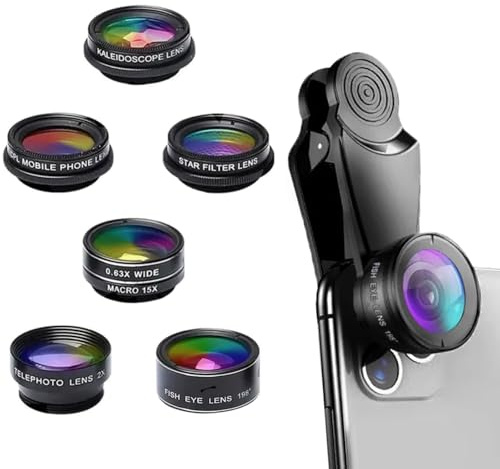 Kit d'objectifs d'appareil photo 7 en 1, Fish Eye + grand angle + objectifs macro pour appareil photo, accessoires pour iPhone, Samsung, pour smartphone Android
