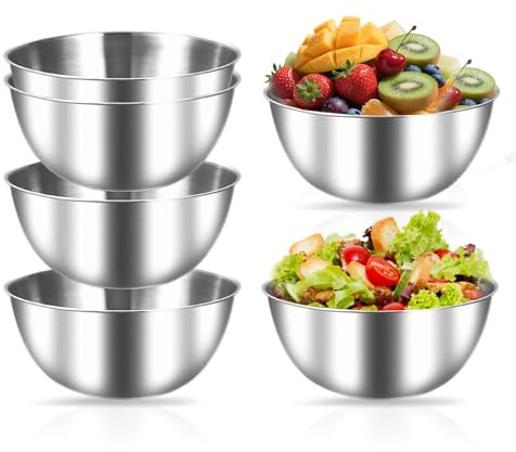 thirei Edelstahl Schüssel Set, 6 Teilig 17 cm Stapelbar Schüssel Salatschüssel Set, Edelstahlschüsseln mit Messmarken, Schüsseln, Schüsselset für Müslischale, Dipschale