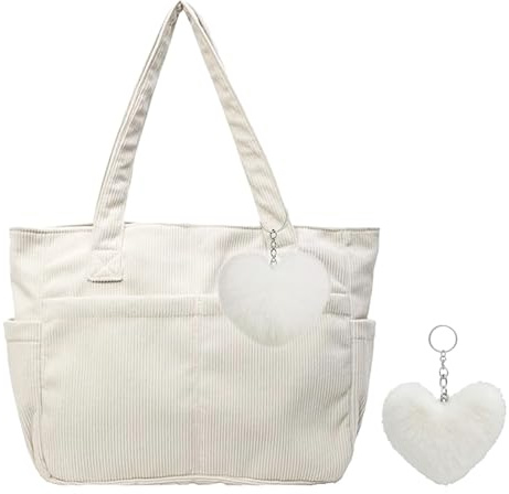 Shuqio Cordtasche Handtasche Damen für Einkaufen,Arbeit & Reisen（Cremeweiß） | Den Täglichen Gebrauch,Tote Bag Frauen Shopper Tasche mit Reißverschluss Mehrere Taschen,Große Kapazität Umhängetasche.
