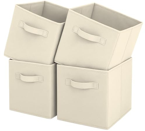 Pinkgarden Storage Box, Collapsible Fabric Storage Cube with Handles for Home, Kids Room, Closet and Toy Organization,Pack of 4, 33 x 33 x 33 cm, Beige