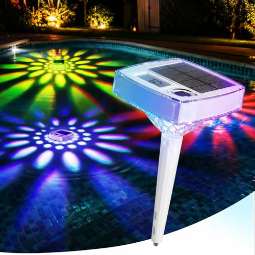 Orbecco Termómetro piscina flotante solar, LCD, RGB, IP68 | Termómetro piscina digital solar sin pilas, flotante e IP68, con pantalla LCD grande, luz RGB y rango de 0 a 60 °C.