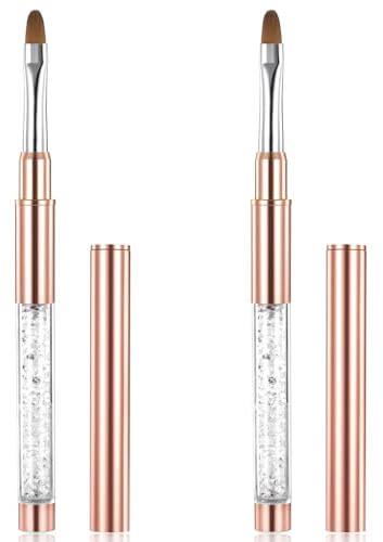 SHENLIU 2 Stück Gel Pinsel Für Nägel, Goldene Nagel Pinsel Mit Deckel, UV Gel Nageldesign Pinsel Nail Brush Ovaler Kopf Für Professionelle Maniküre Nagelkunst Nails Zubehör