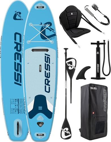 CRESSI seit 1946 - Ultra Isup/Kayak Set - Aufblasbares SUP Board für Erwachsene Große Stabilität Strapazierfähigkeit Komplett Zubehör Paddel Flosse Pumpe Leine Tasche_320x81x15 cm Max 130 kg