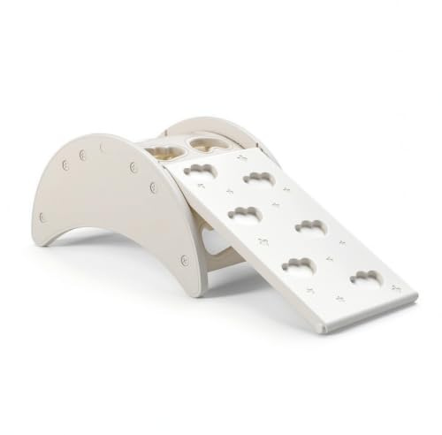 Gralara Arco Montessoriano Stabile Arrampicatd Arco Arrampicata Comodo Giocattolo per Neonati, Bianco, Struttura Da Arrampicata A Luna + Tavola Da Arrampicata/Scivolo