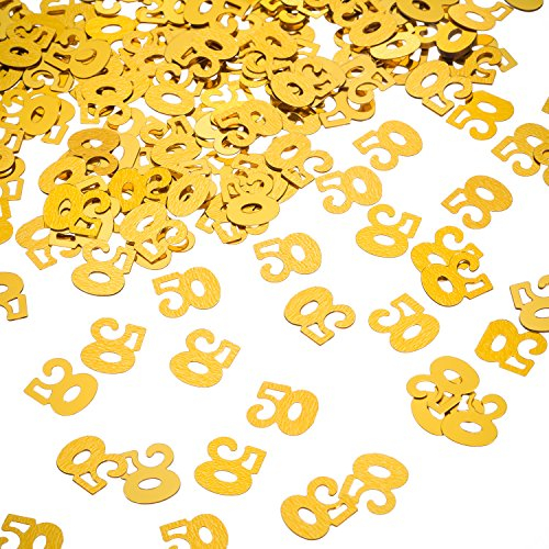 WILLBOND Gold 50. Geburtstag Konfetti, 50 Nummer Konfetti, 50. Party Confetti, 2 Taschen (1400 Stück)