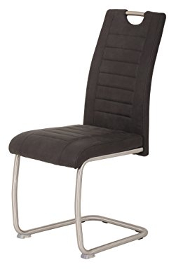 Hela Tische, 4er Set Esszimmerstuhl Ulla, Bezug Microfaser Vintage-Optik Anthrazit, Metallgest. Rundrohr Edelstahl (echt)