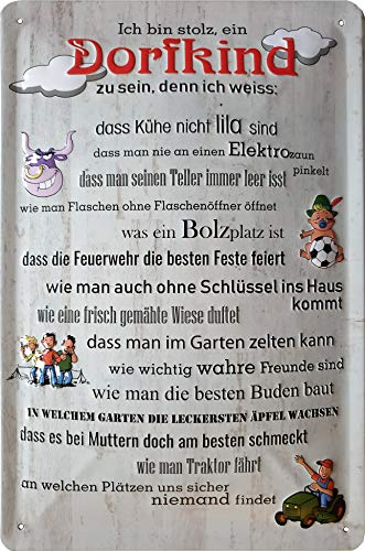 DORFKIND, lustiger Spruch - Landwirtschaft - Feuerwehr - Familie - hochwertig geprägt 30 x 20 cm - Wandschild, Türschild, Dekoration