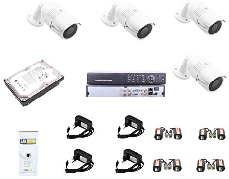 Jandei Kit di videosorveglianza CCTV 4-1 a 4 telecamere 1080P con disco rigido da 1 TB XVR 5-1 + accessori per il collegamento