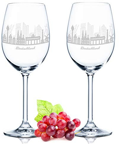 GRAVURZEILE Leonardo Weingläser mit Gravur - Skyline Deutschland im Set - Hochwertige 360° Lasergravur - schönes Geschenk als Andenken, Souvenir oder für Sammler & Weingenießer zum Geburtstag