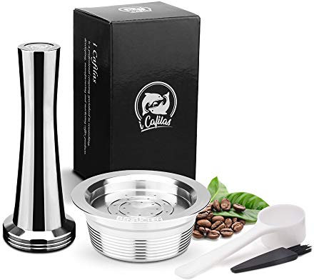 i Cafilas Wiederbefüllbare Lavazza A Modo Mio Kaffeekapsel aus Edelstahl zum Nachfüllen Refill-Kapsel,kompatibel mit Lavazza A Modo Mio (Kaffeekapsel+Kaffee-Tamper)