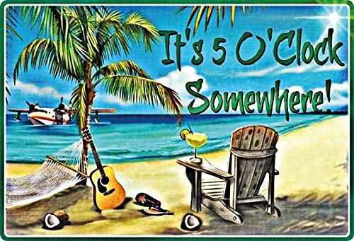 Blechschild 20x30cm gewölbt It´s 5 O´Clock Somewhere Uhr Deko Geschenk Schild