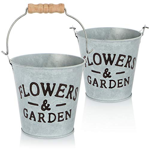 com-four® 2X Blumentopf aus Metall - Pflanzentopf - Mini Metalleimer - Vintage Blumenkübel - Kräutertopf zum Hinstellen und Aufhängen - Deko-Eimer im Landhausstil (Metalleimer - 2 Stück)
