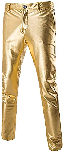 PARKLEES Mens Night Club Metallic Gold Suit Pants/Straight Leg Trousers Gold 32
