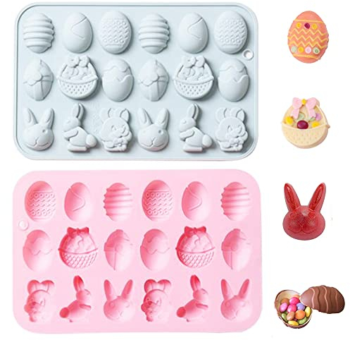 YGCHEN Silikonform Ostern 3D Schokoladenform Osterhase Ostereier Mould Kuchenform Hase Seifenformen Küche Backform für Backen, Kuchen, Schokolade, 2 Stück