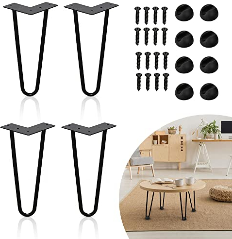 Randaco Hairpin Legs Lot de 4 pieds de table 30 cm 2 pieds de meubles pour bureau, table à manger, armoire, meuble TV, table de chevet, tiroirs