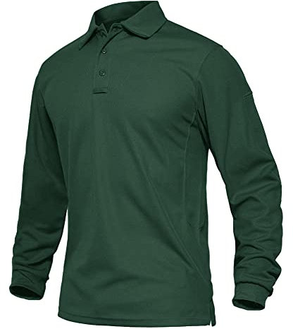 EKLENTSON Mens Shirts Long Sleeve Performance Sports Polo Running Rugby Walking Shirts Dark Green,L