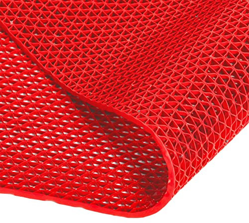 Nisorpa Pool mats for Floor 3x16Ft Drainage Floor Mat Non Slip Commercial Floor Mats & Matting 0.22'' Thick PVC Mesh Hollow Mat for Wet Area Kitchen Swimming Pool Bathroom Washroom Red