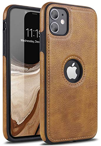 PU Leder Hülle für iPhone 11, Retro Ultradünn Stoßfest Kratzfest Rutschfester Weicher Griff Vintage Luxus Business Schutzhülle Kompatibel mit iPhone 11 (Braun)