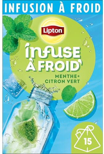 Lipton, Infuse à Froid, Infusion à Froid, Goût Citron & Menthe, Idéale pour le Thé Glacé, Ingrédients d'Origine 100% Naturelle, 15 Sachets Pyramid