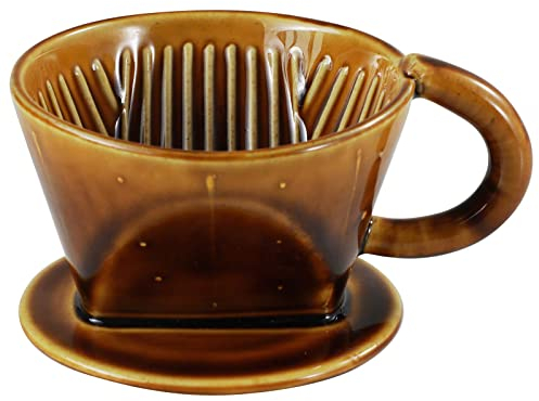 Asayu Japan Porte Filtre pour Tasse à Café et Thé en Céramique Couleur Caramel Fabriqué au Japon, Accessoire Mug avec Poignée pour Infusion Lente, Artisanat