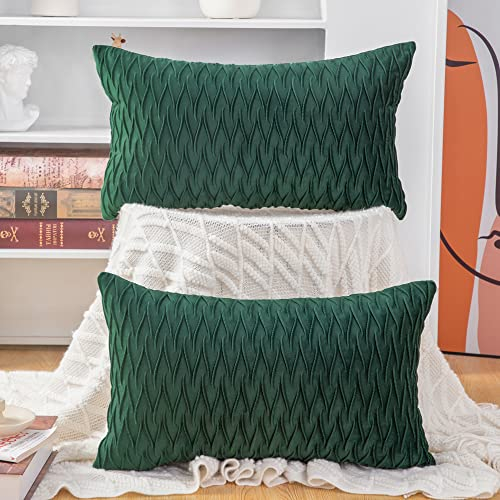 Madizz 2er Set Samt Dekorativ Zierkissenbezüge Luxus Stil Kissenbezug für Sofa für Schlafzimmer Armeegrün 30x50 cm Rechteckigig