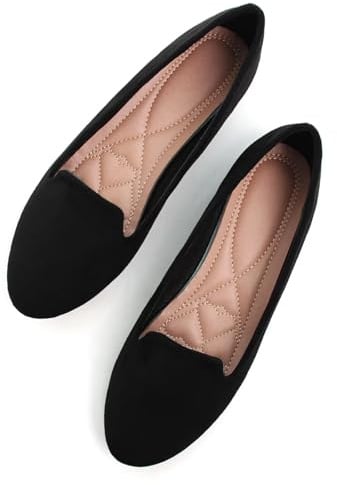 SAILING LU Women Round Toe Flats Comfortable Ballet Flat Shoes for Women Dressy Black Slip-ons Loafers Black Size 7.5