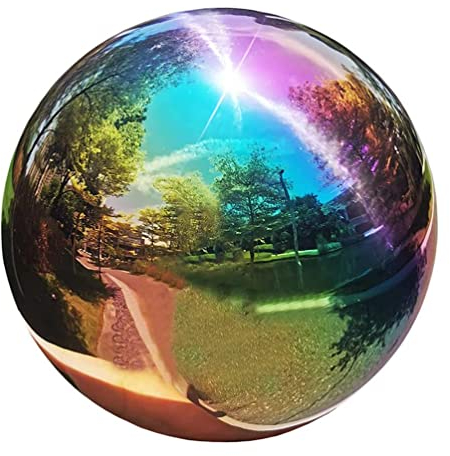 Operitacx Ornament Außendekorationen Edelstahlkugeln Garten Garten Blick auf Kugel Edelstahl Mirror Ball Reflexion Garten Kugel B?lle Regenbogen Blick Globe 15 cm für Dekokugel