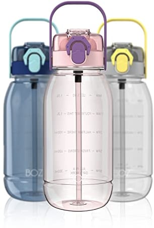 BOZ Water Bottle with Straw - BPA Free Plastic Water Bottles with Dual Lid, 1.8 L / 60oz, Leak Proof Sports Water Bottle, Extra Large Water Bottle For Gym, Hiking, Bicycle, Workout (Pink)