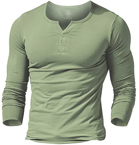 Mens Long Sleeve Henleys T-Shirts Buttons Placket Plain v Neck Cotton Shirts Cotton Style B Lime Green XL