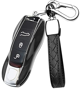 HIBEYO Coque de clé de Voiture Intelligente Compatible avec Porsche Coque de clé en Plastique ABS pour Porsche Cayenne Panamera Macan 911 Carrera Spyder Télécommande Porte-clés Noir